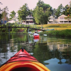kayak with houses